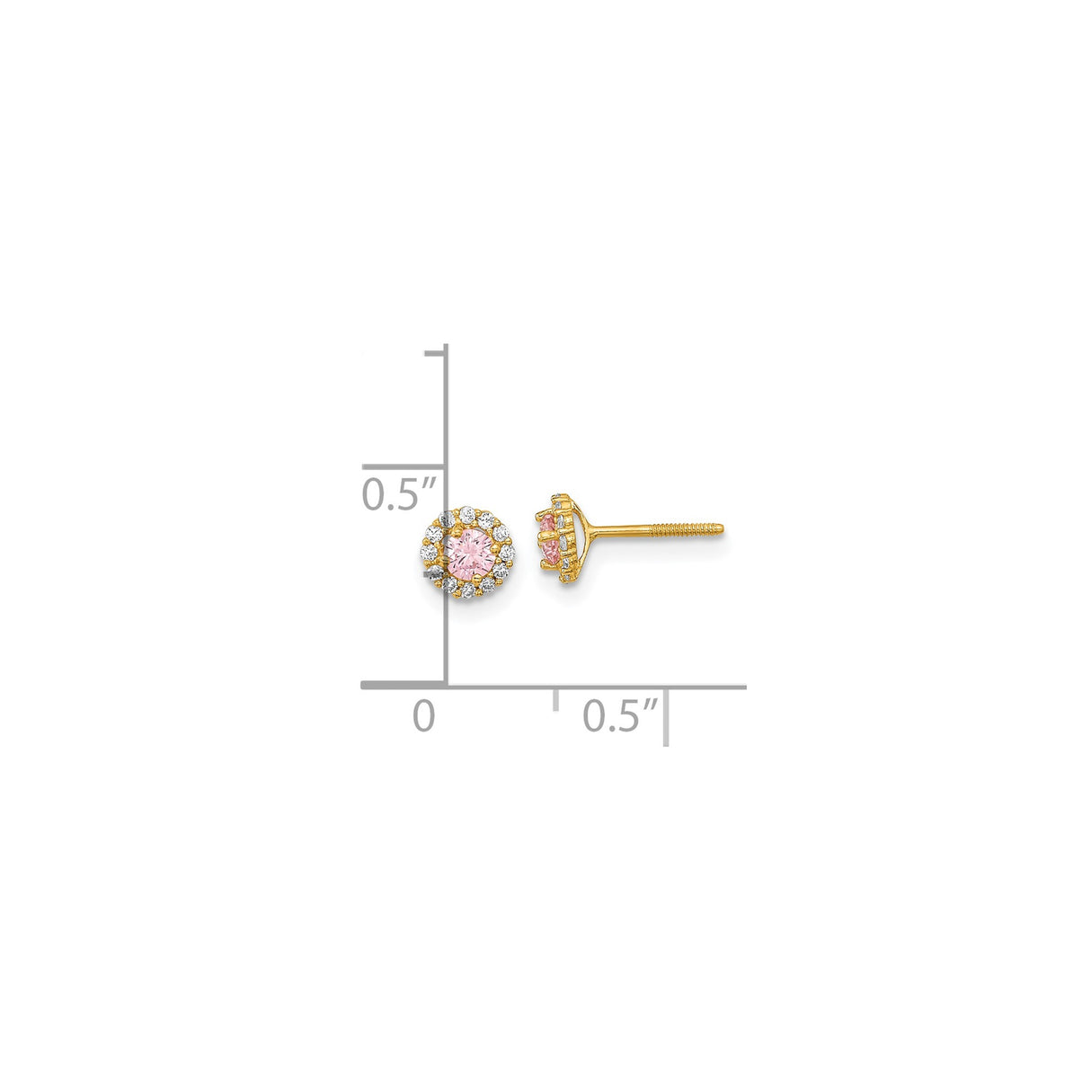 14k Yellow Gold Stud Earrings with Pink Cubic Zirconia Center and Halo Floral Design