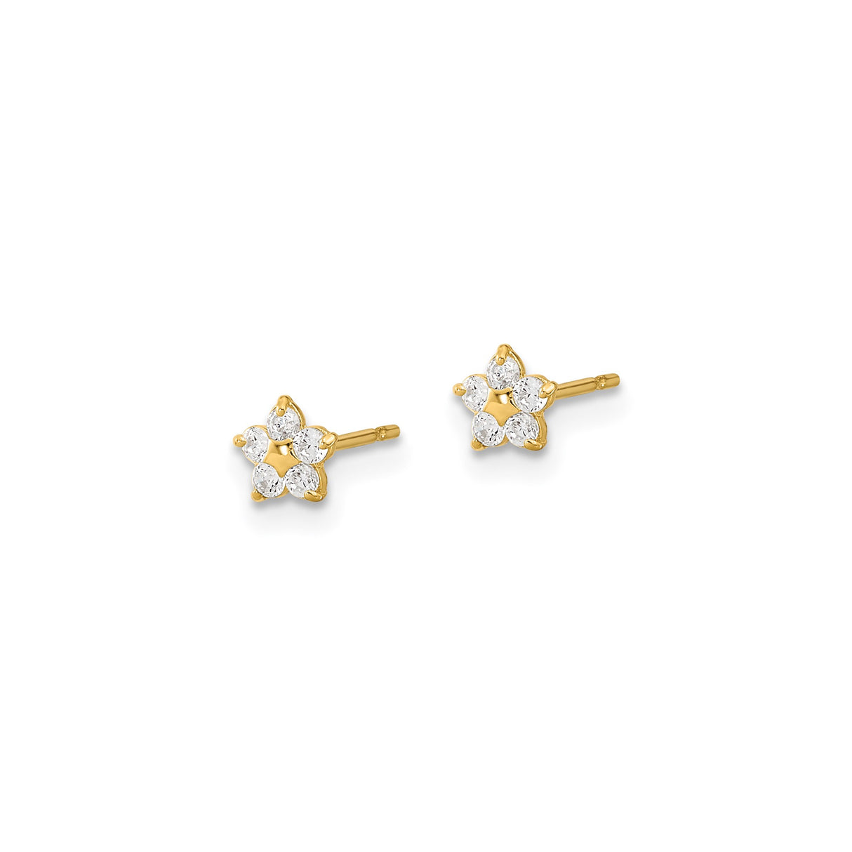 14k Yellow Gold Floral Stud Earrings with Cubic Zirconia Cluster Design