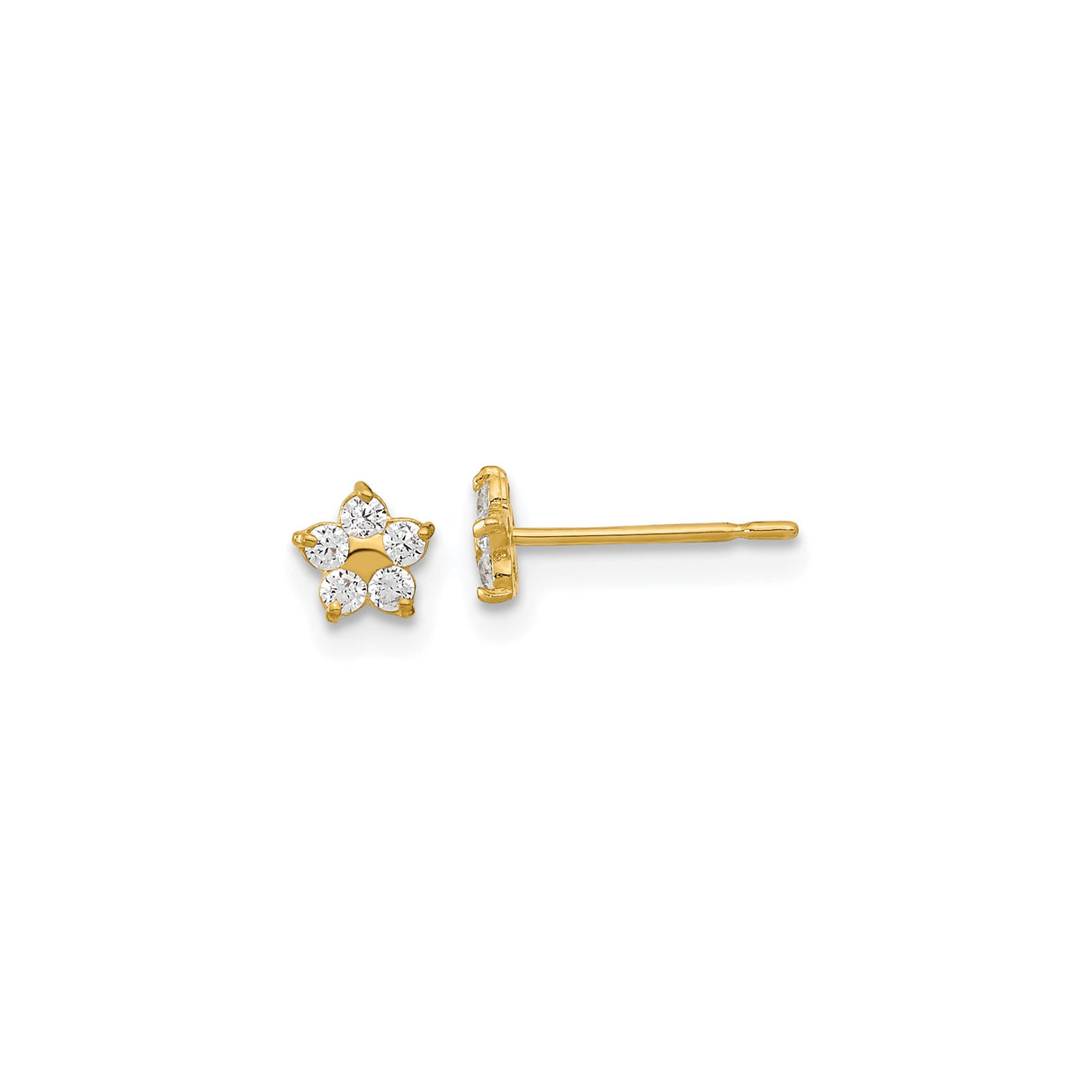 14k Yellow Gold Floral Stud Earrings with Cubic Zirconia Cluster Design