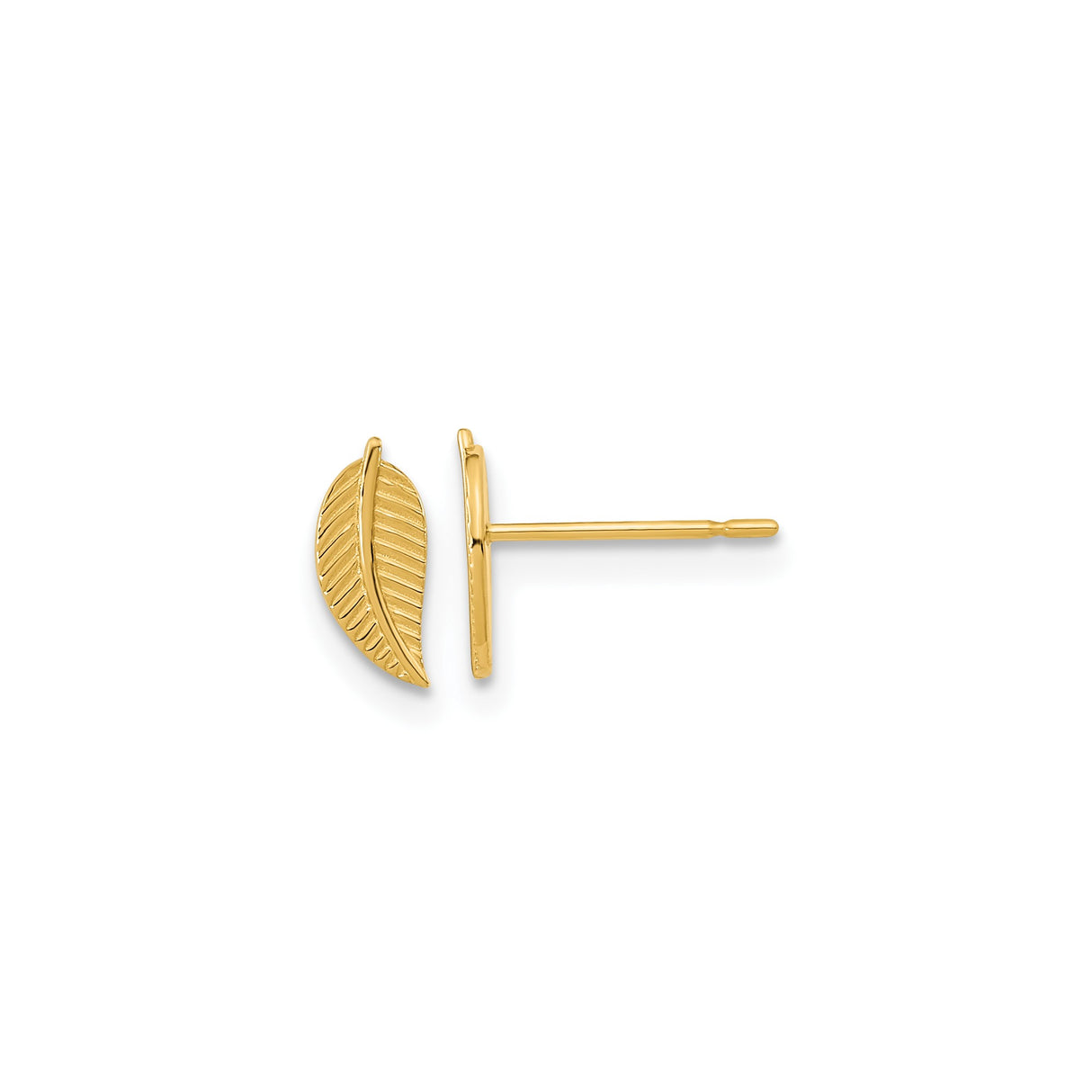 14k Yellow Gold Leaf Stud Earrings, Delicate Feather Design, Minimalist Nature-Inspired Jewelry