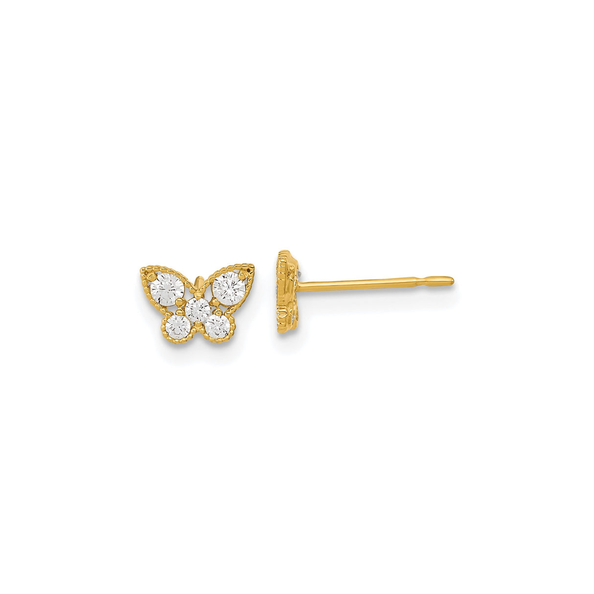 14k Yellow Gold Butterfly Stud Earrings with Cubic Zirconia, Delicate Nature-Inspired Design