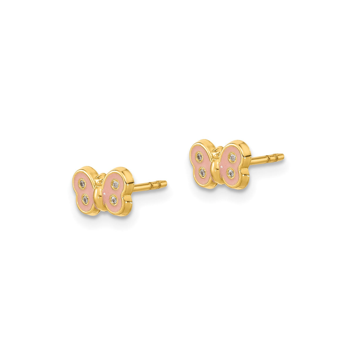 14k Yellow Gold Butterfly Stud Earrings with Pink Enamel and Cubic Zirconia Accents for Teen Girls