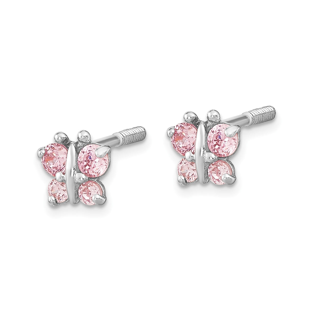 14k White Gold Butterfly Stud Earrings with Cubic Zirconia, Screw Back for Women or Girls
