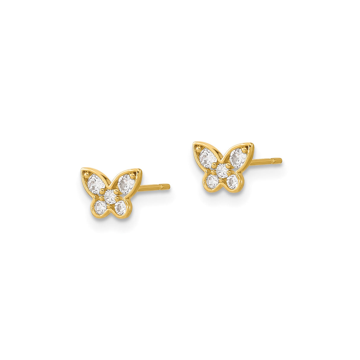14k Yellow Gold Butterfly Stud Earrings with Cubic Zirconia, Nature Inspired Design for Women