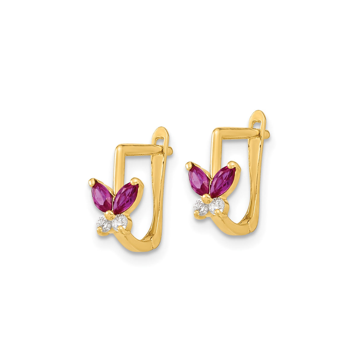 14k Yellow Gold Butterfly Earrings with Marquise Ruby and Cubic Zirconia Accents