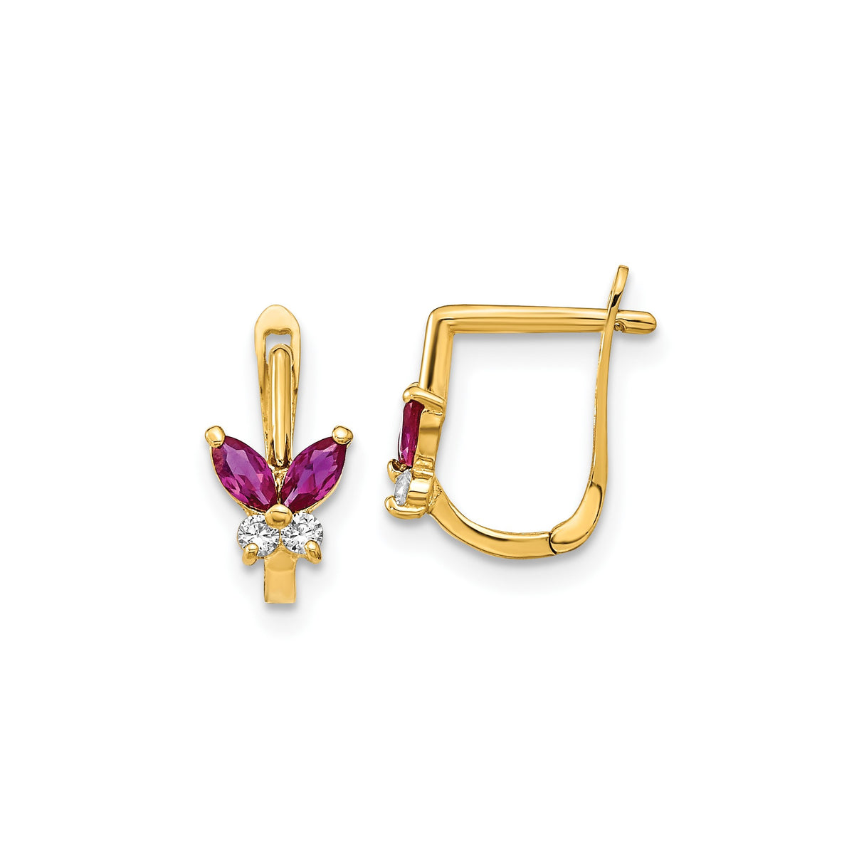 14k Yellow Gold Butterfly Earrings with Marquise Ruby and Cubic Zirconia Accents