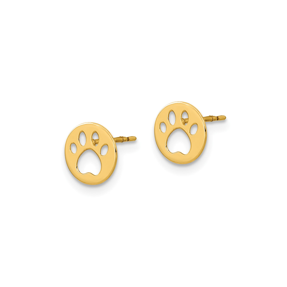 14k Yellow Gold Paw Print Stud Earrings, Cutout Animal Motif, Minimalist Pet Remembrance Jewelry