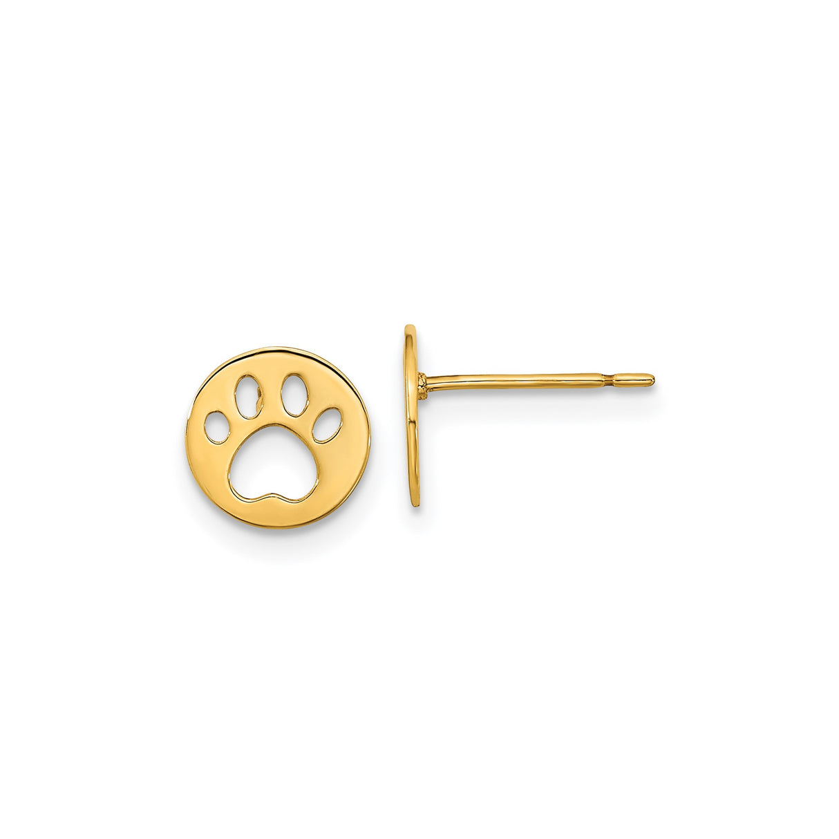 14k Yellow Gold Paw Print Stud Earrings, Cutout Animal Motif, Minimalist Pet Remembrance Jewelry