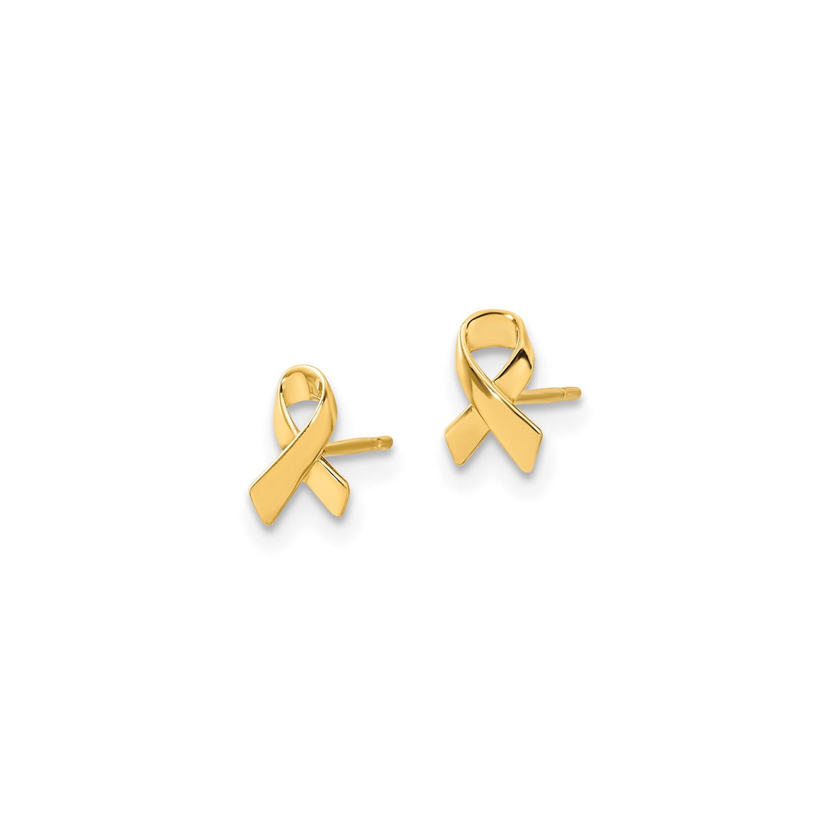 14k Yellow Gold Awareness Ribbon Stud Earrings, Minimalist Loop Design for Women