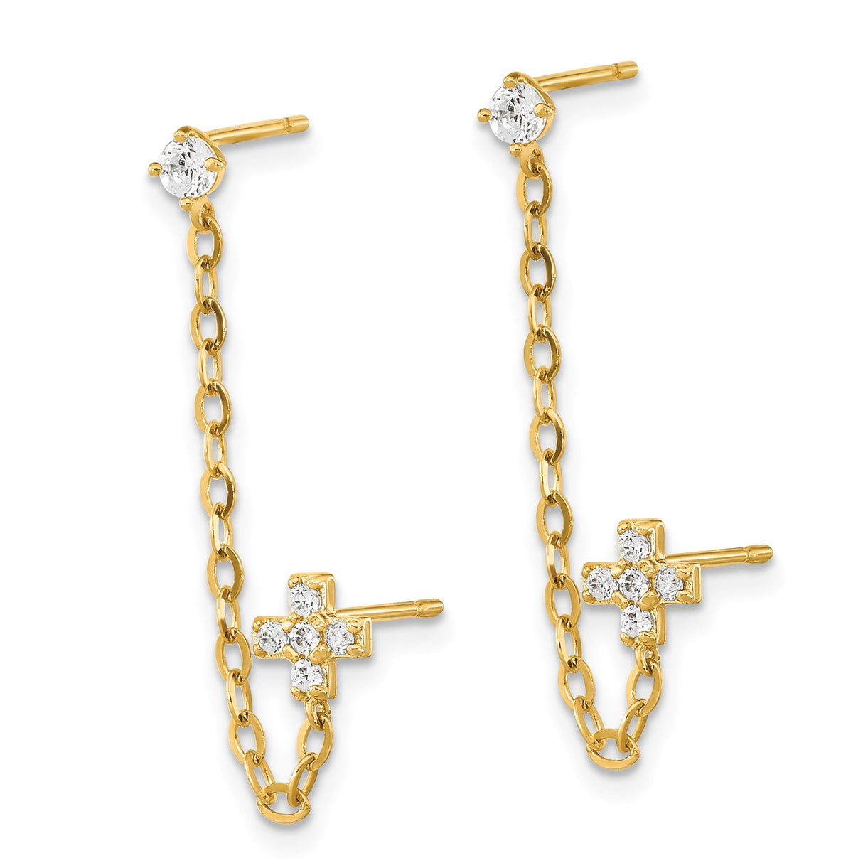 14k Yellow Gold Cross Pendant, Chain, and Cubic Zirconia Earring Set, Bold Faith Design