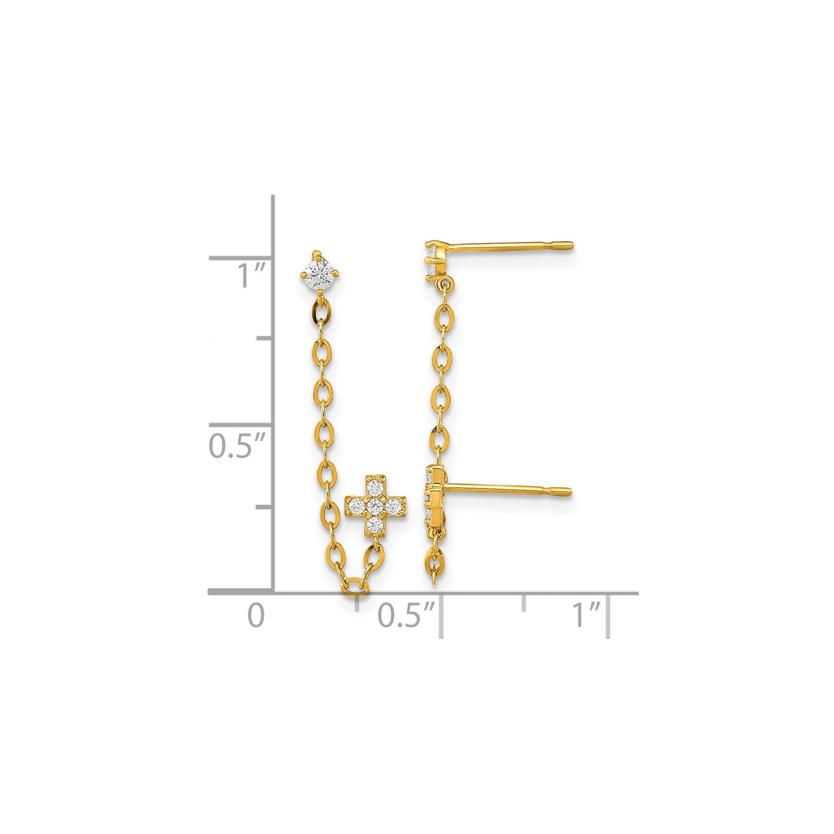 14k Yellow Gold Cross Pendant, Chain, and Cubic Zirconia Earring Set, Bold Faith Design