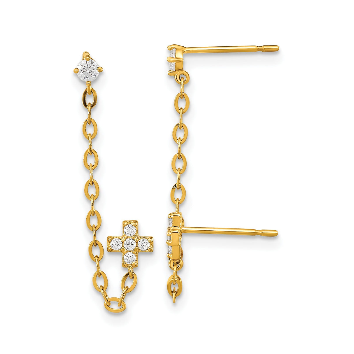 14k Yellow Gold Cross Pendant, Chain, and Cubic Zirconia Earring Set, Bold Faith Design