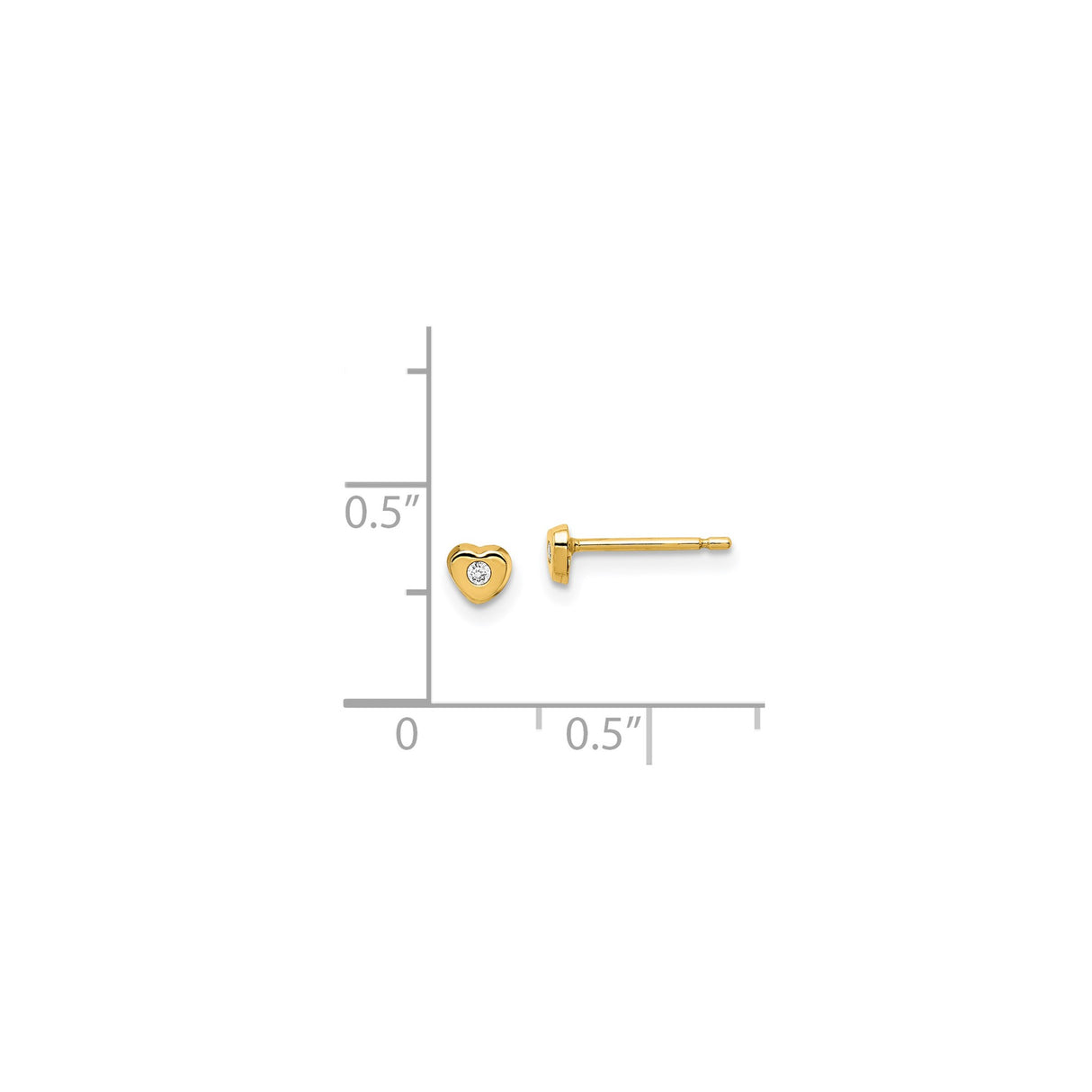 14k Yellow Gold Heart Stud Earrings with Bezel Set Diamond Accent, Minimalist Design for Women