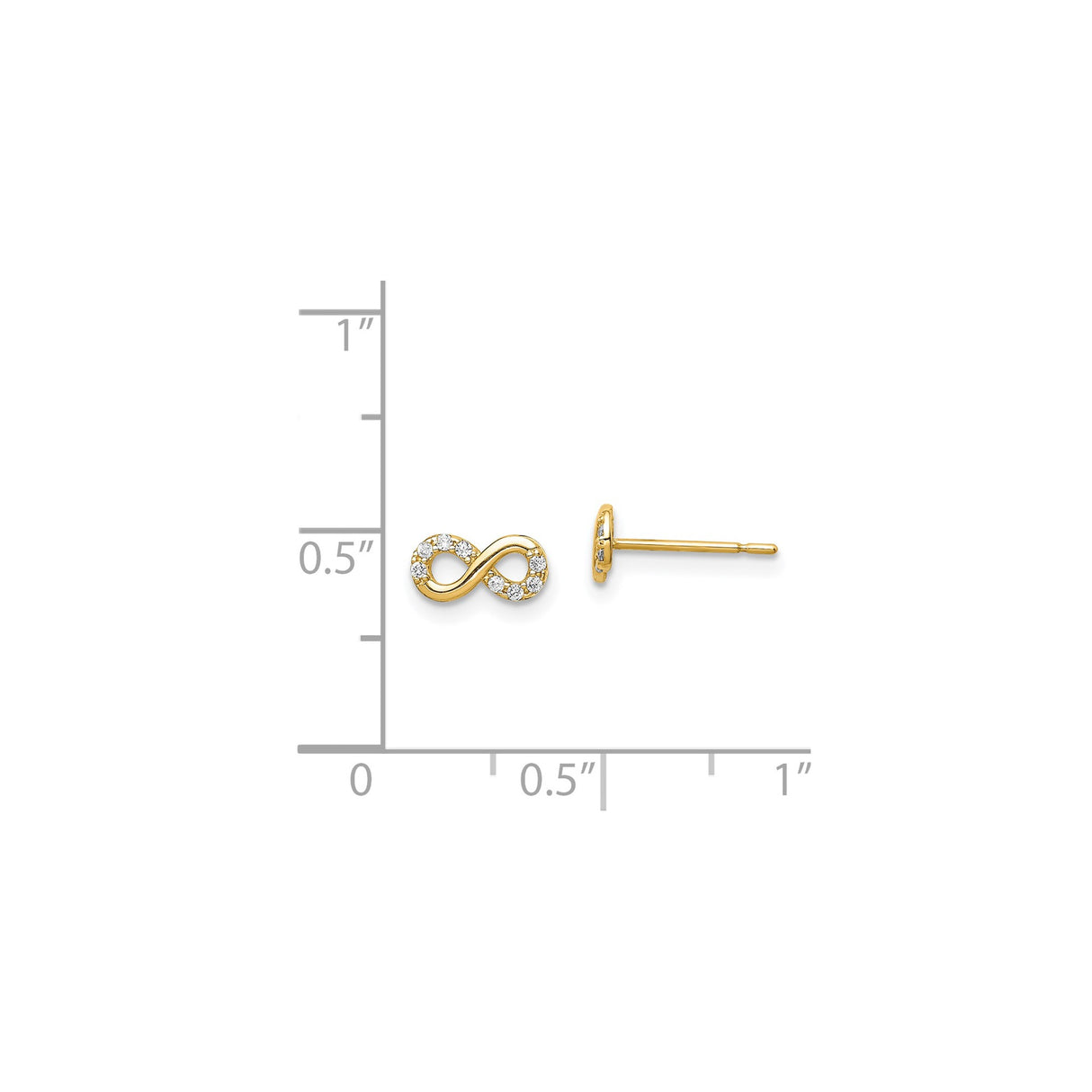 14k Yellow Gold Stud Earrings with Diamond Accents, Infinity Design, Minimalist Romantic Style