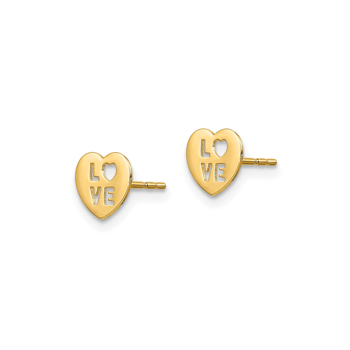 14k Yellow Gold Heart Stud Earrings with Cutout Love Letter Design, Minimalist Romantic Style