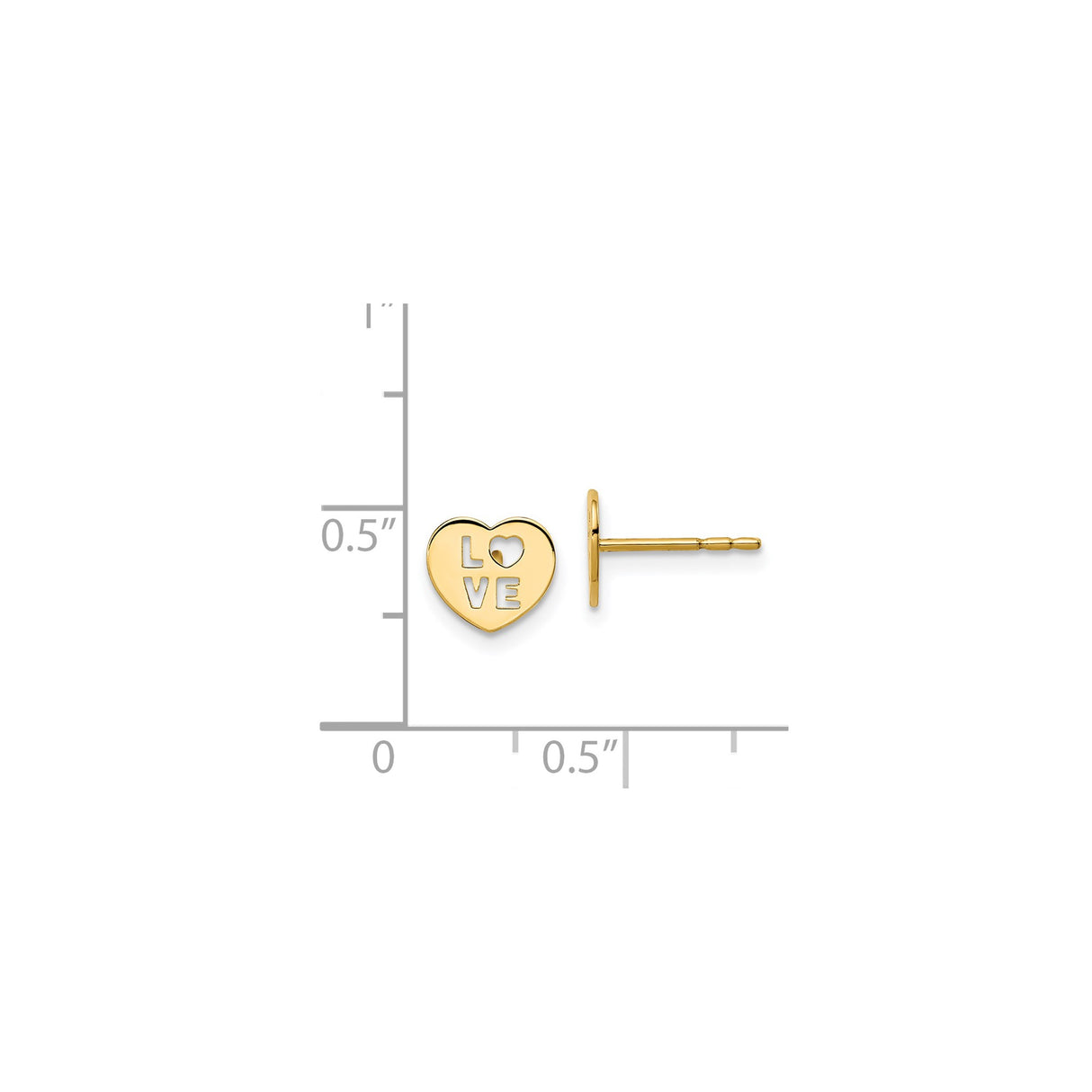 14k Yellow Gold Heart Stud Earrings with Cutout Love Letter Design, Minimalist Romantic Style