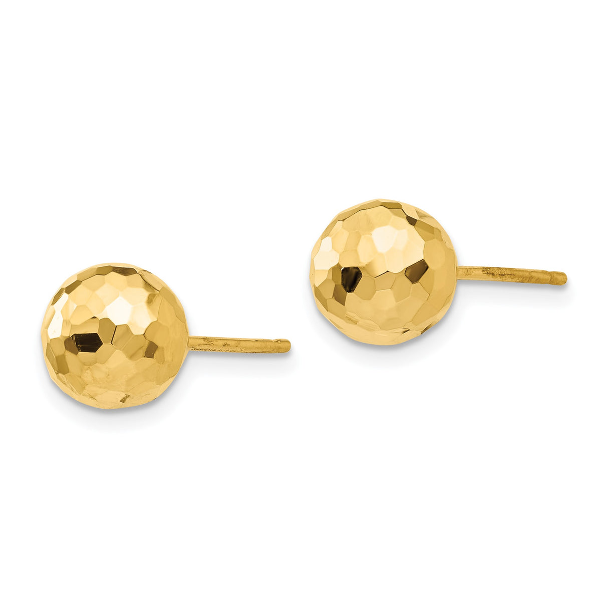 14k Yellow Gold Stud Earrings, Hammered Ball with Polished Faceted Surface, Minimalist Design