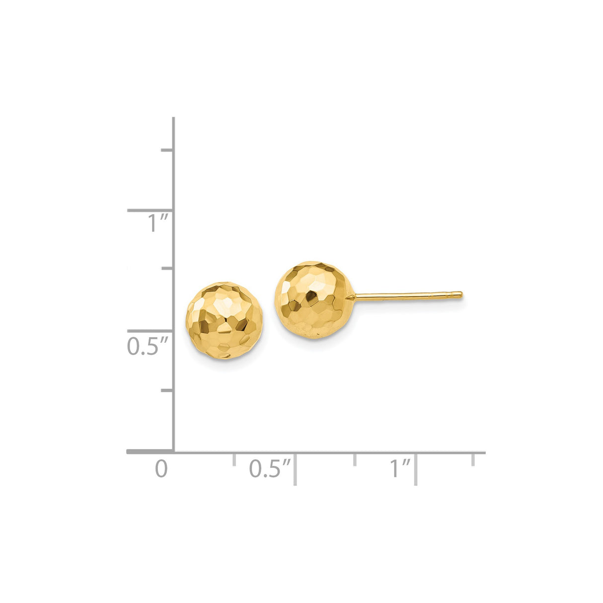 14k Yellow Gold Stud Earrings, Hammered Ball with Polished Faceted Surface, Minimalist Design
