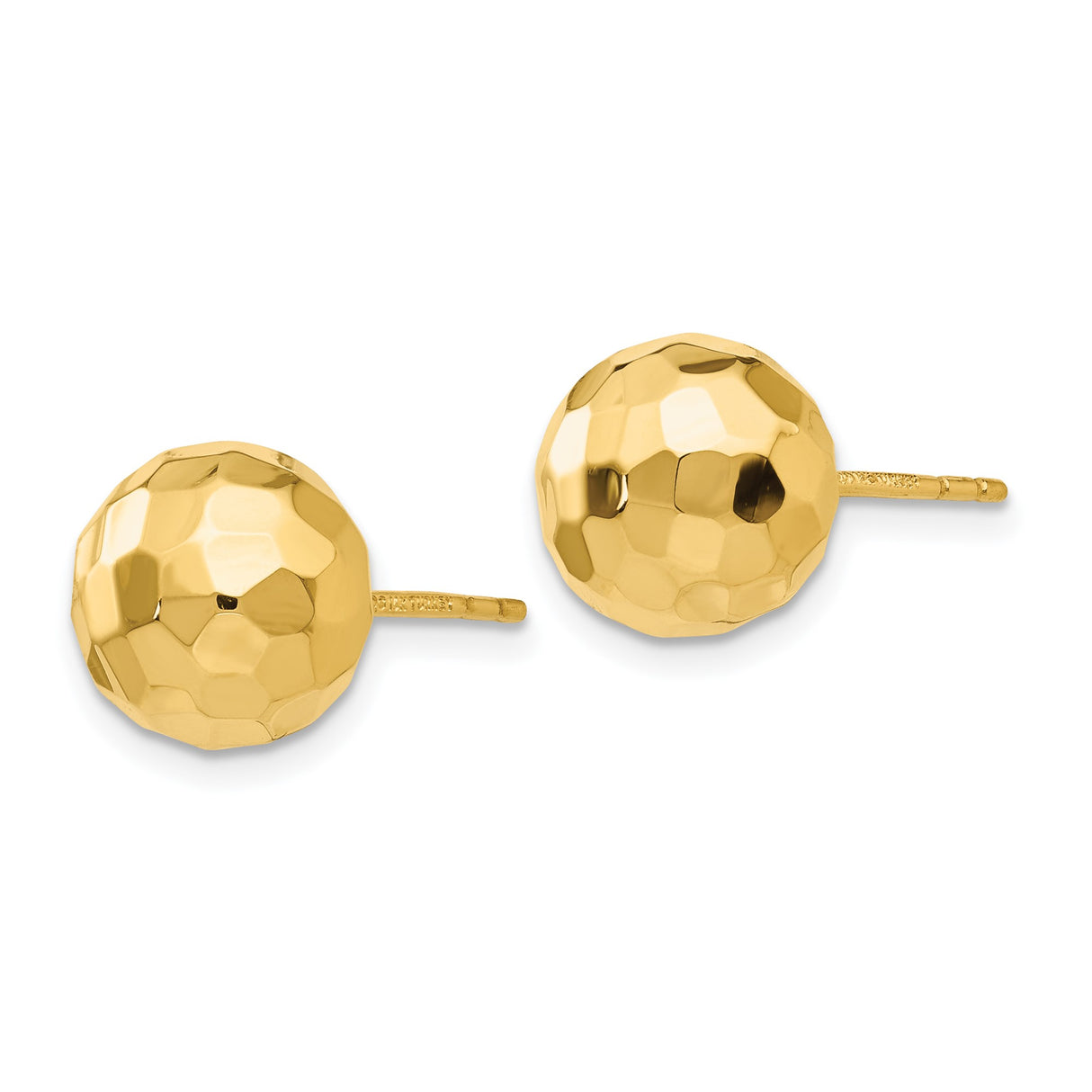 14k Yellow Gold Stud Earrings with Faceted Ball Design, Polished Mirror Finish, Minimalist Style