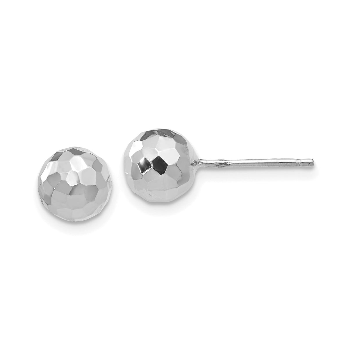 14k White Gold Stud Earrings, Faceted Ball Design, Polished Finish, Minimalist Style
