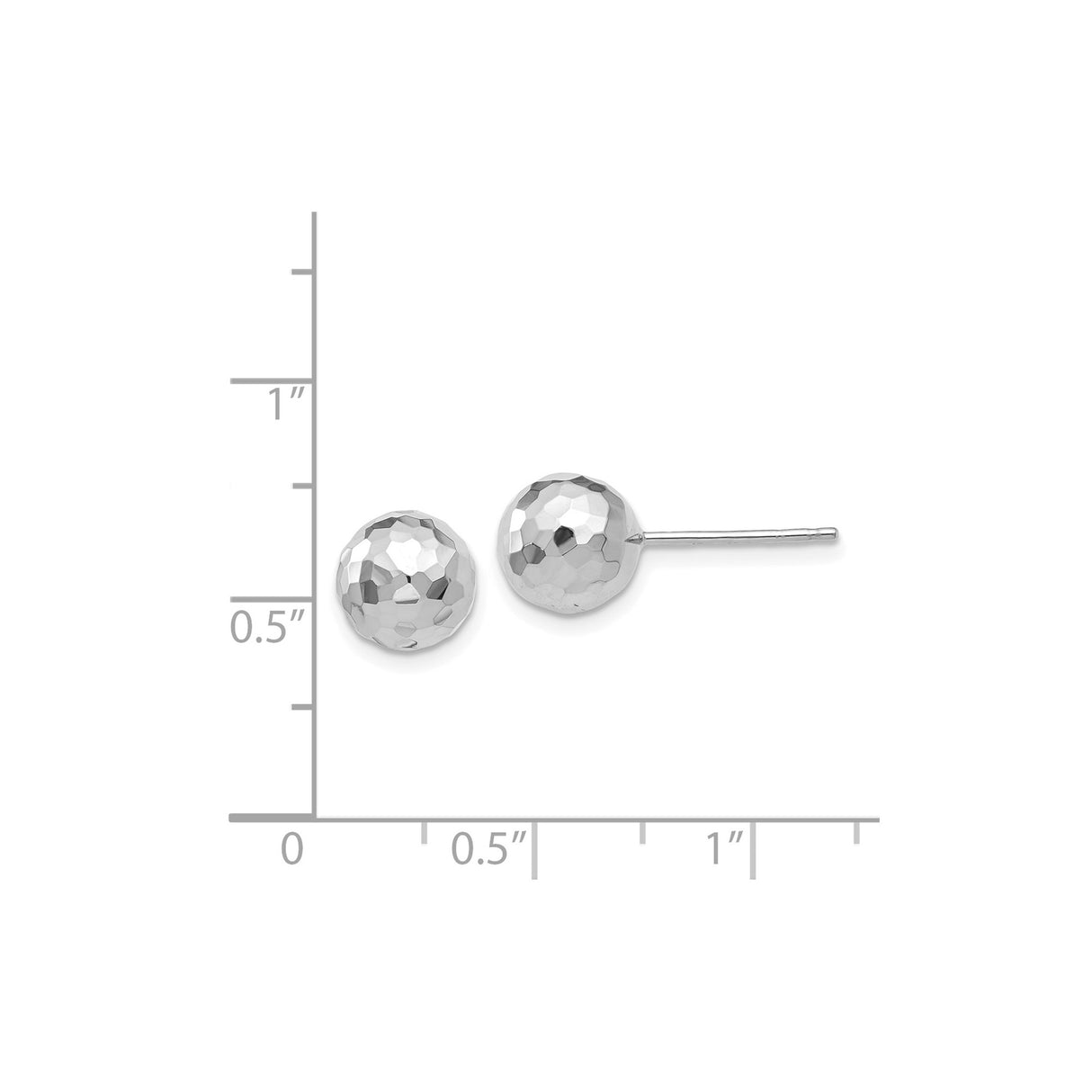 14k White Gold Hammered Ball Stud Earrings with Faceted Finish, Minimalist Modern Style