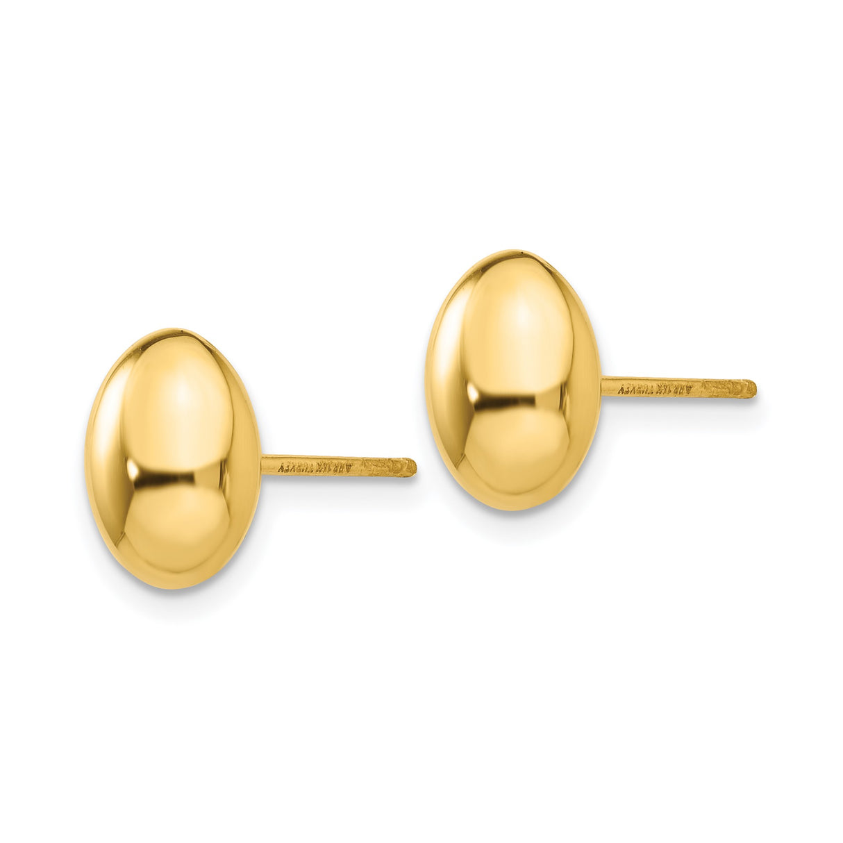 14k Yellow Gold Dome Stud Earrings, Oval Shaped with Polished Smooth Finish for Women