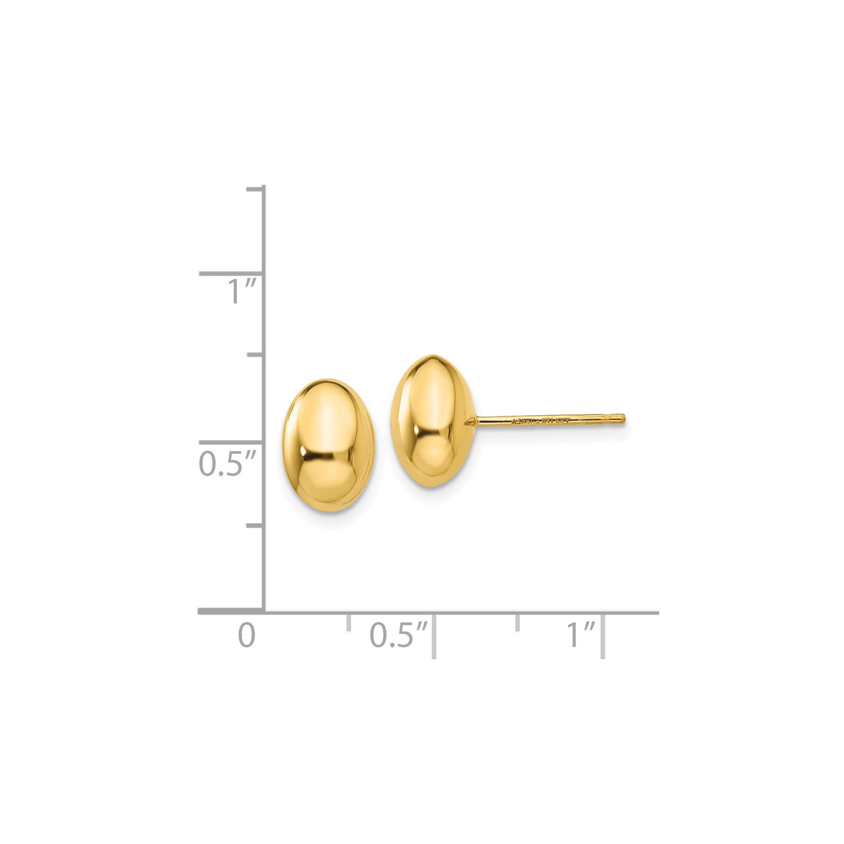 14k Yellow Gold Dome Stud Earrings, Oval Shaped with Polished Smooth Finish for Women