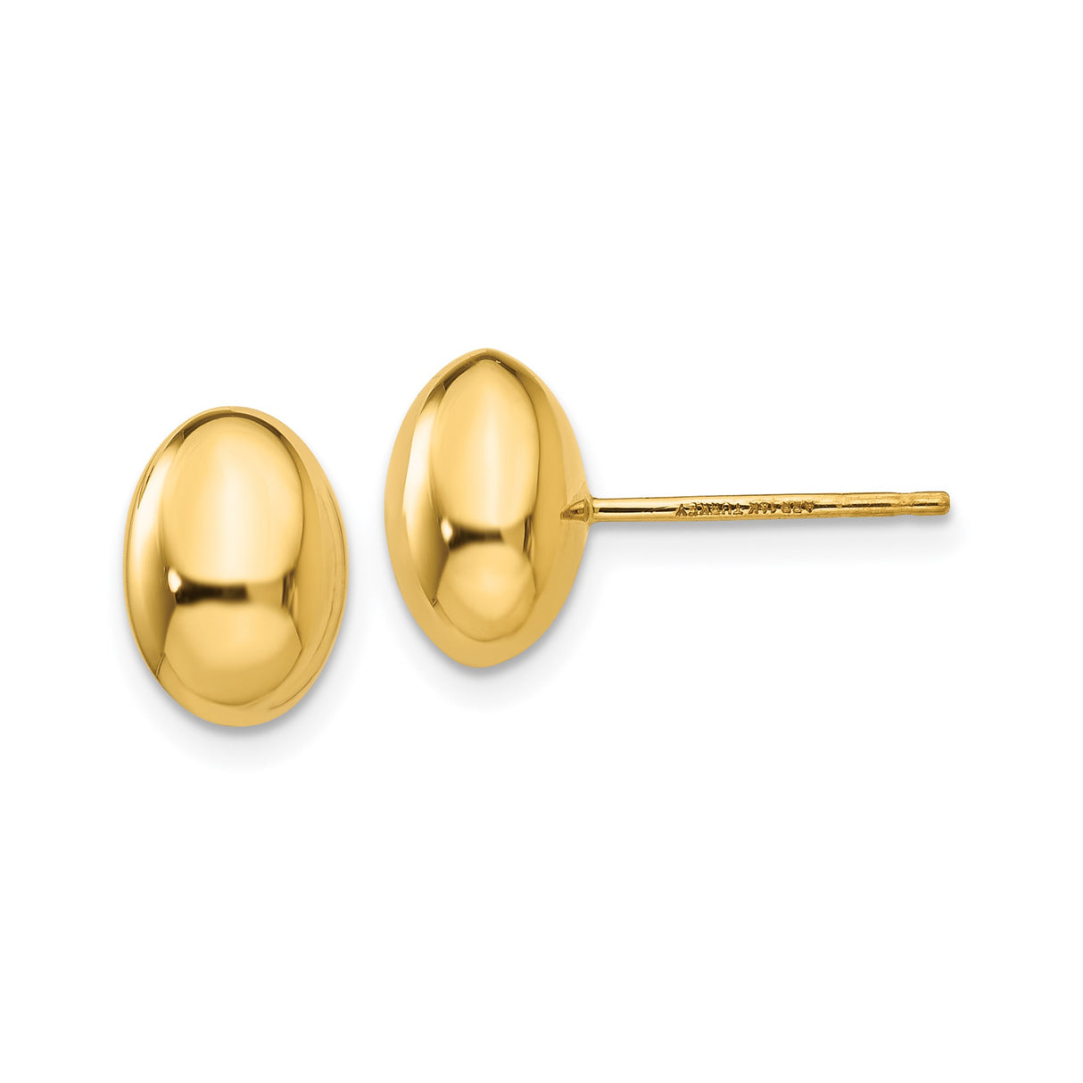 14k Yellow Gold Dome Stud Earrings, Oval Shaped with Polished Smooth Finish for Women