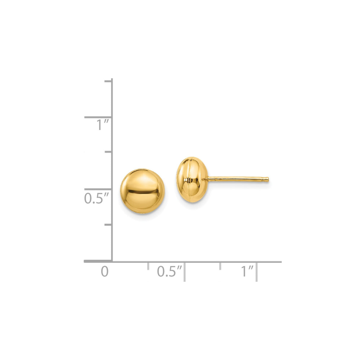 14k Yellow Gold Ball Stud Earrings, Polished Round Dome Post Design for Women