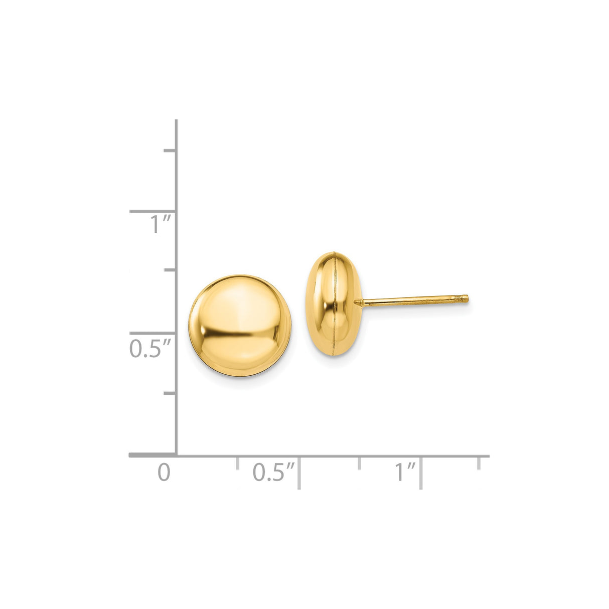 14k Yellow Gold Dome Stud Earrings, Classic Round Button Design, Polished Minimalist Style