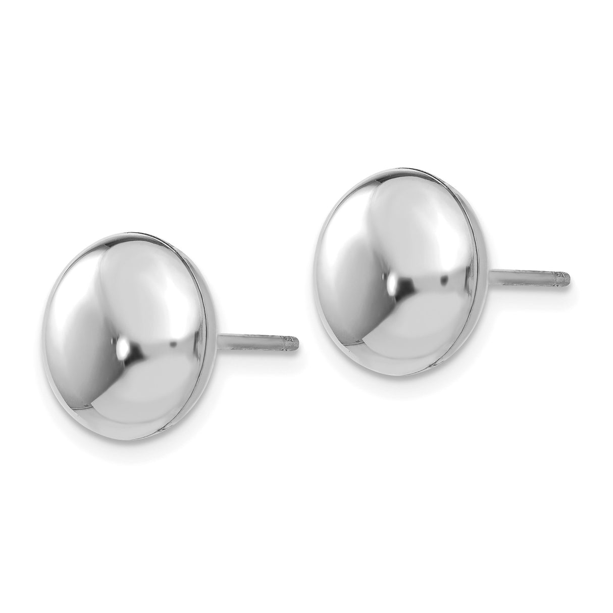 14k White Gold Stud Earrings, Polished Dome Button Style, Classic Round Metal Design