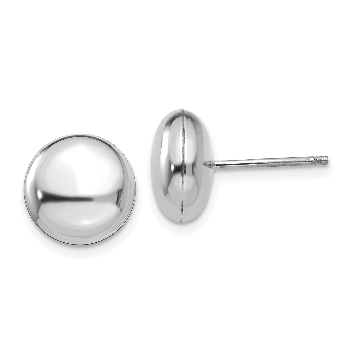 14k White Gold Stud Earrings, Polished Dome Button Style, Classic Round Metal Design