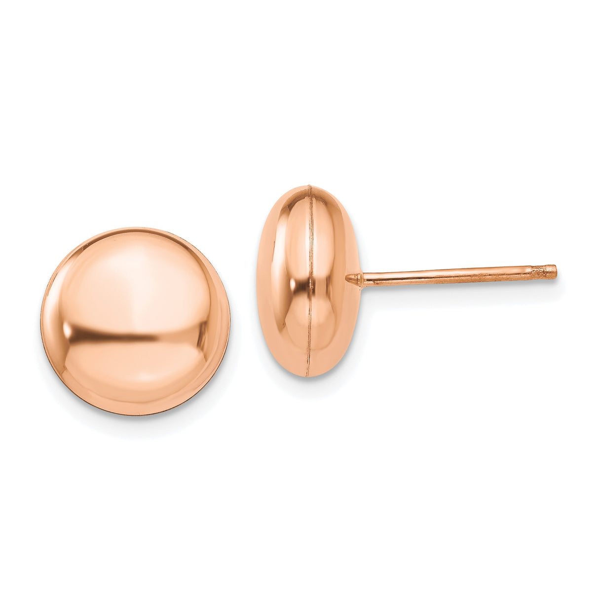 14k Rose Gold Dome Stud Earrings, Polished Round Ball Design, Minimalist Style for Women