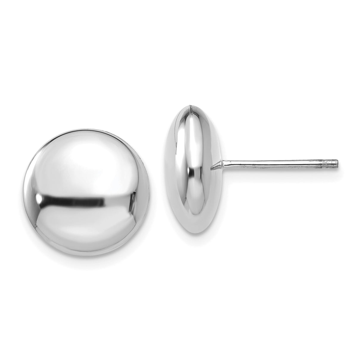 14k White Gold Dome Stud Earrings, Polished Button Style, Minimalist Design