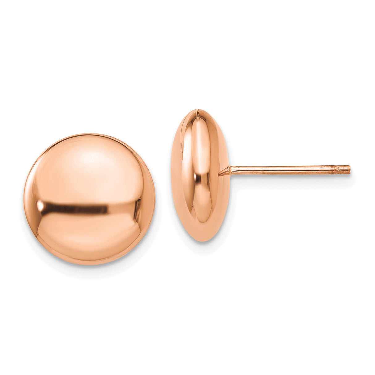14k Rose Gold Dome Stud Earrings with Smooth Polished Finish, Minimalist Round Shape