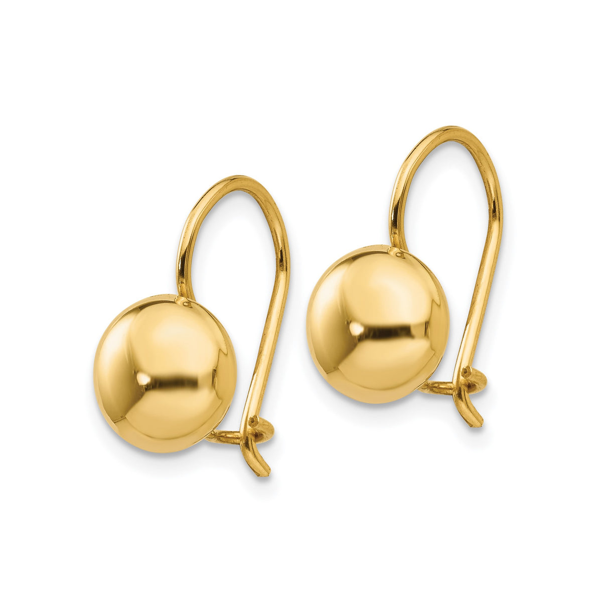 14k Yellow Gold Leverback Dome Earrings, Polished Round Button Style, Lightweight Comfort Fit
