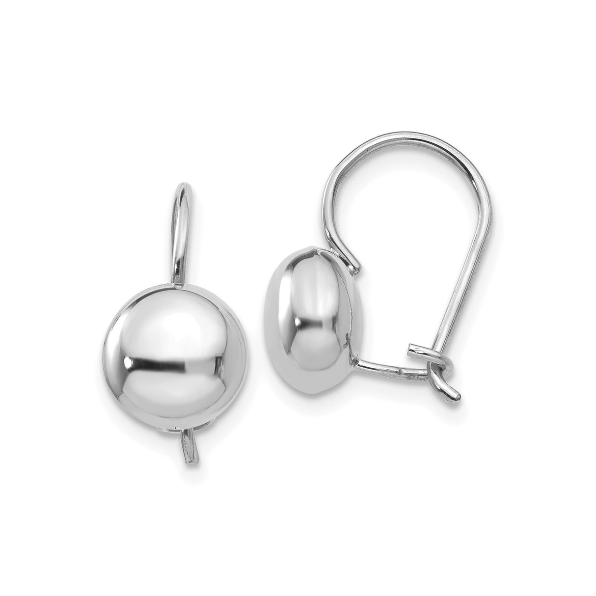 14k White Gold Leverback Earrings, Polished Smooth Dome, Minimalist Modern Design for Women