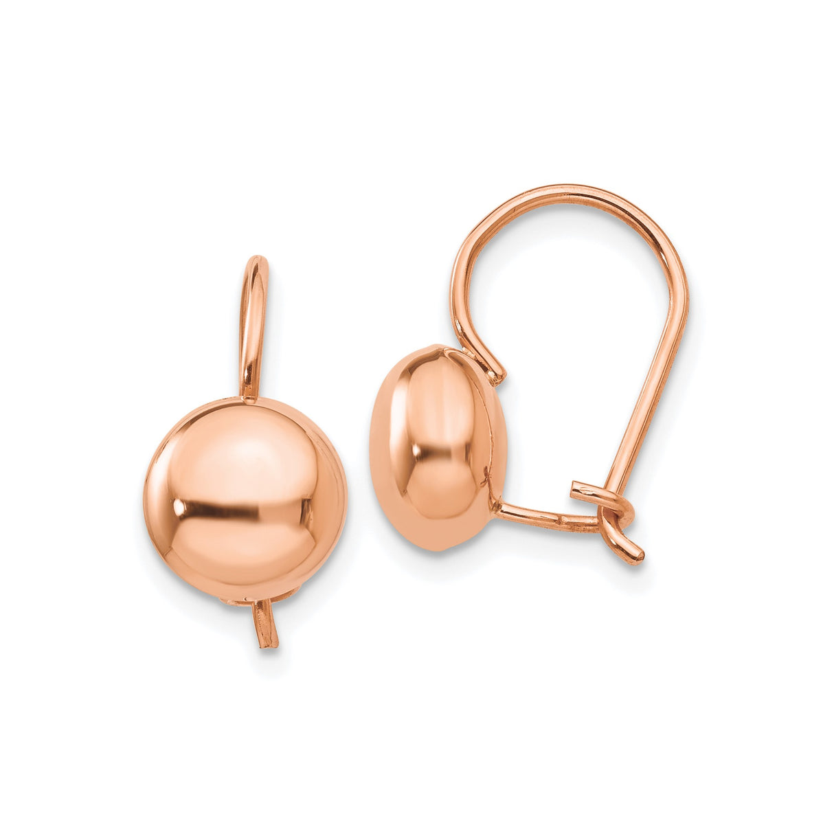 14k Rose Gold Dome Leverback Earrings, Polished Rounded Drop Design, Minimalist Style for Women