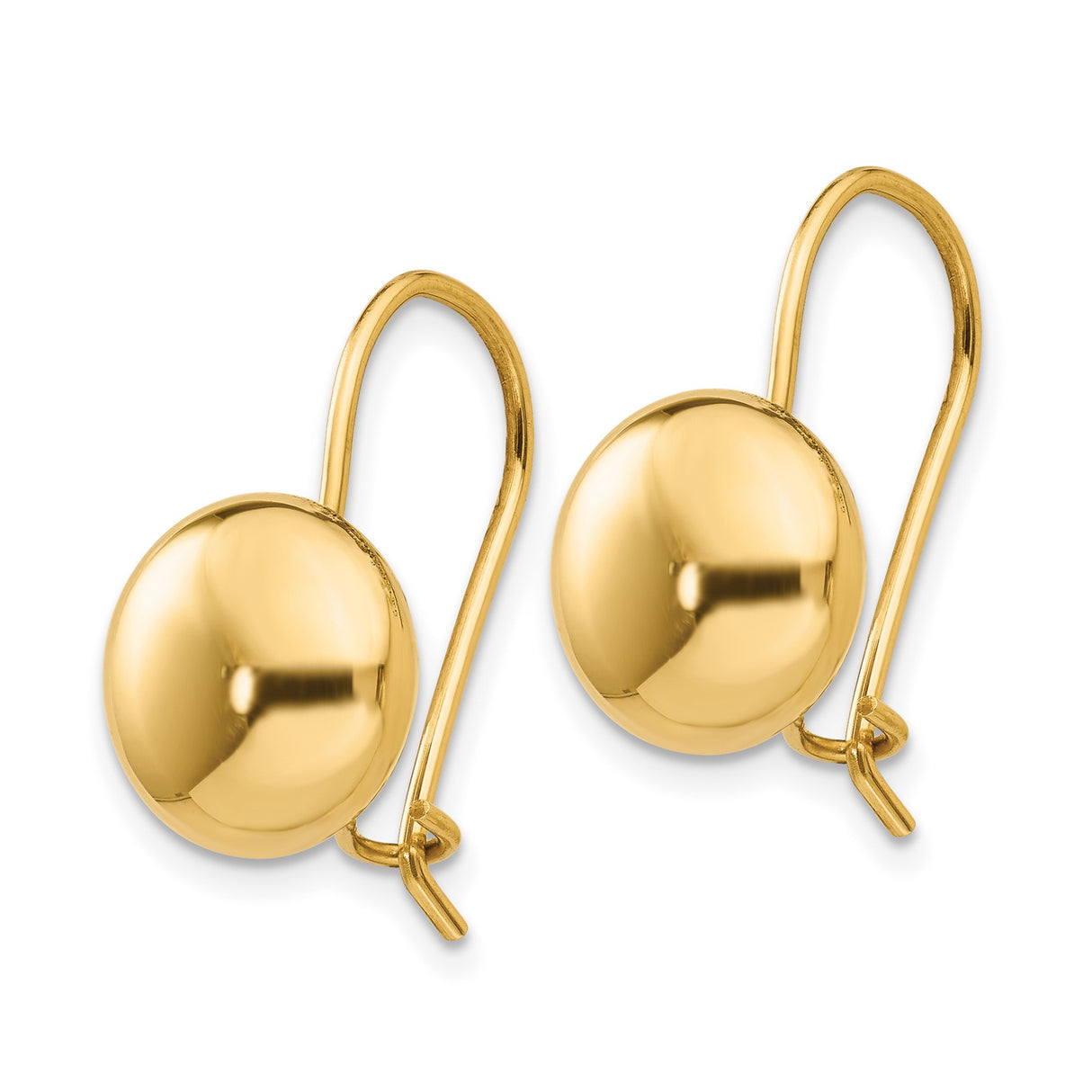 14k Yellow Gold Leverback Earrings, Polished Dome, Smooth Minimalist Style for Women