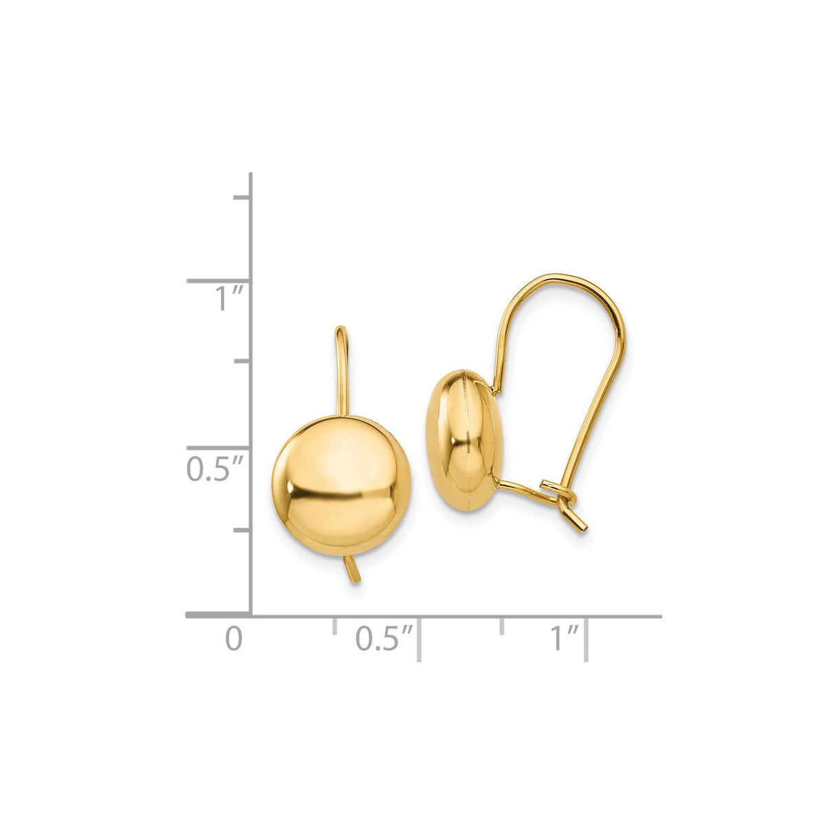 14k Yellow Gold Leverback Earrings, Polished Dome, Smooth Minimalist Style for Women
