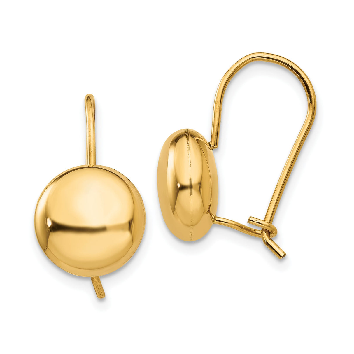 14k Yellow Gold Leverback Earrings, Polished Dome, Smooth Minimalist Style for Women