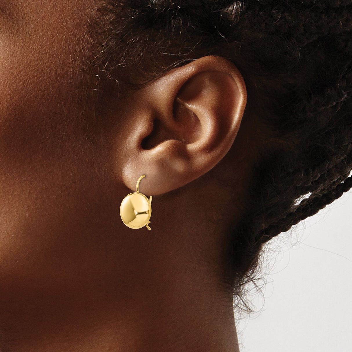 14k Yellow Gold Leverback Earrings, Dome Style with Smooth Polished Finish