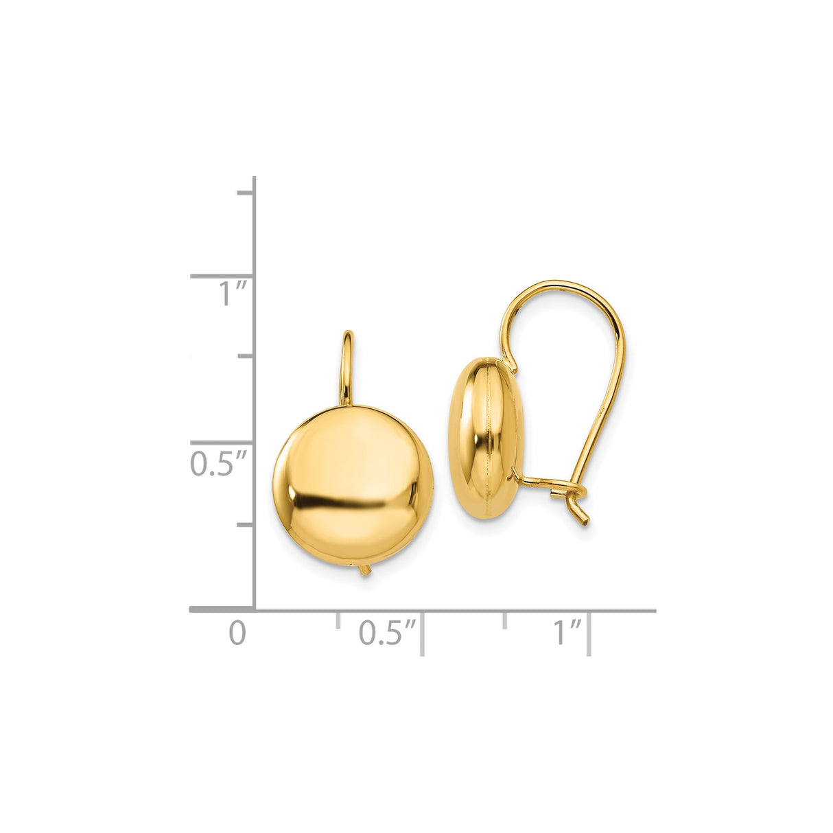 14k Yellow Gold Leverback Earrings, Dome Style with Smooth Polished Finish