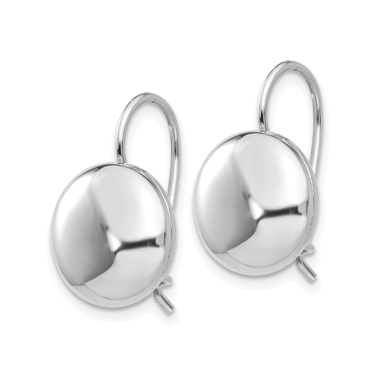 14k White Gold Domed Leverback Earrings, Classic Round Drop Design, Polished Finish