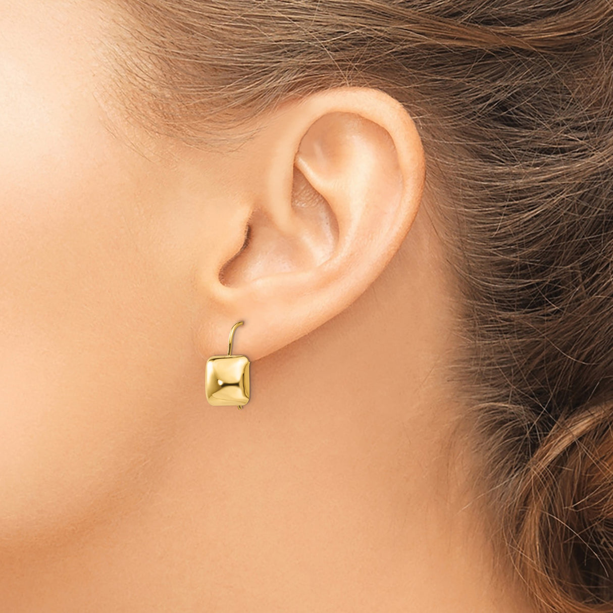 14k Yellow Gold Cushion Square Leverback Earrings, Modern Minimalist Dangle Design for Women