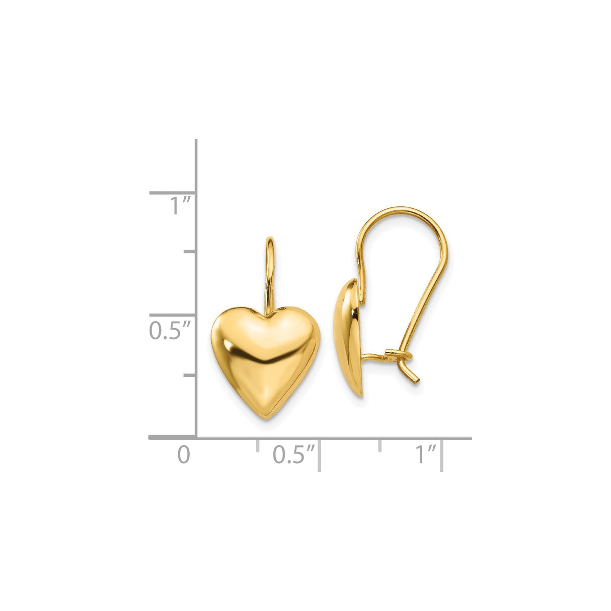 14k Yellow Gold Heart Drop Earrings with Polished Puffed Heart Design for Women