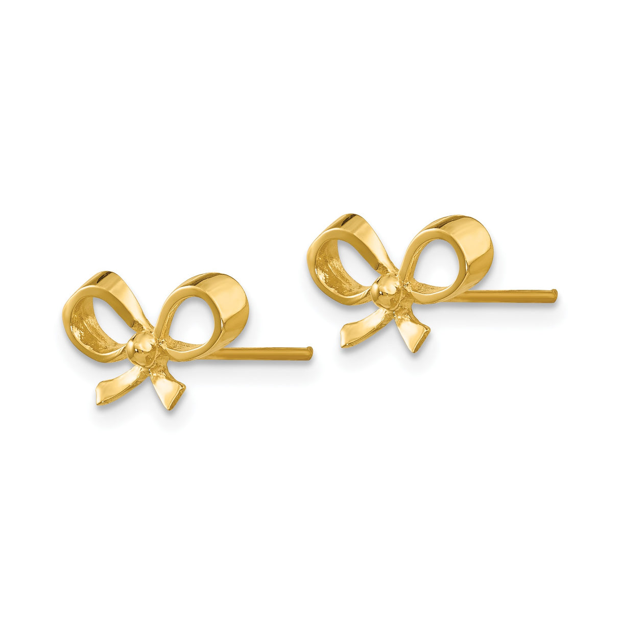 14k Yellow Gold Bow Stud Earrings with Delicate Ribbon Design for Women