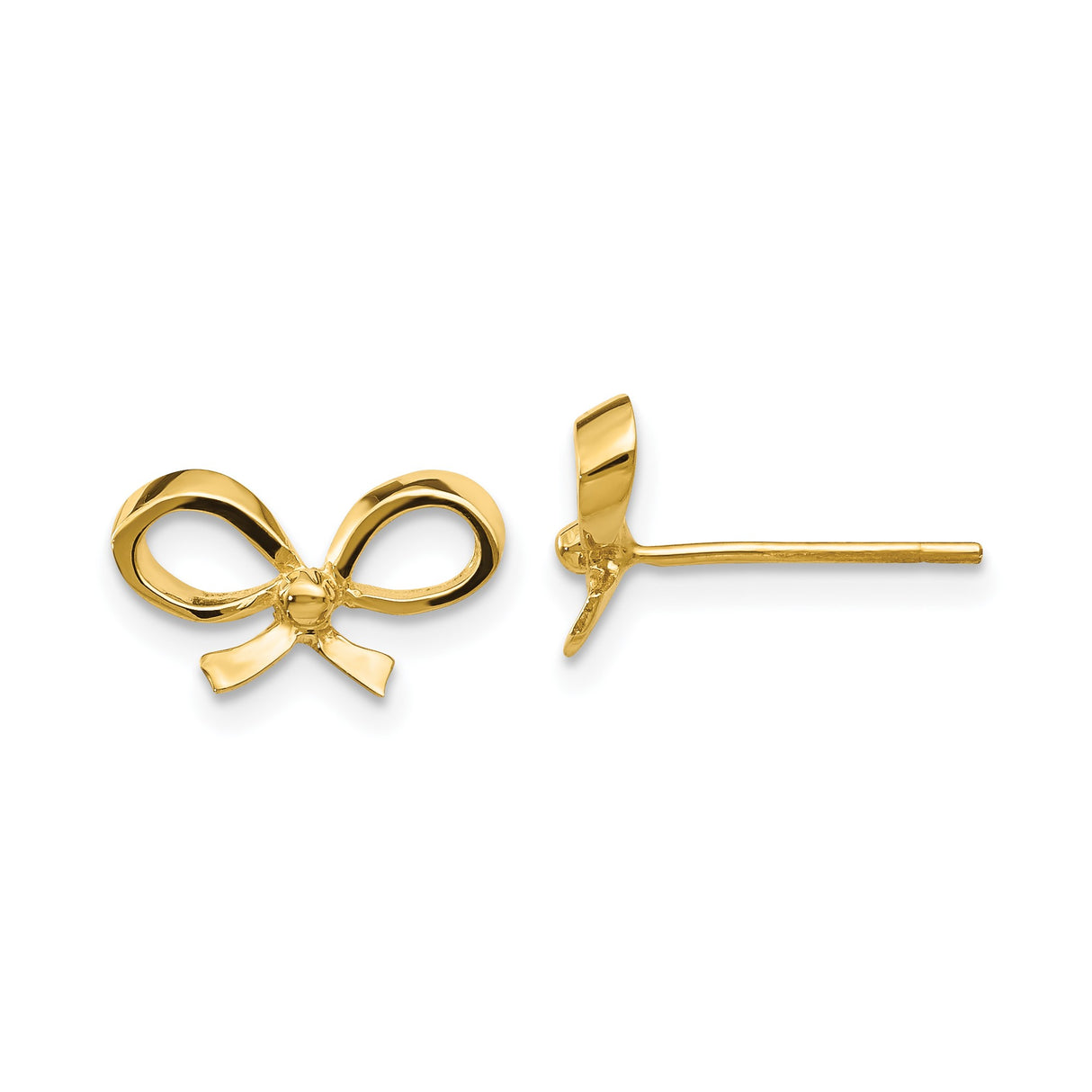14k Yellow Gold Bow Stud Earrings with Delicate Ribbon Design for Women