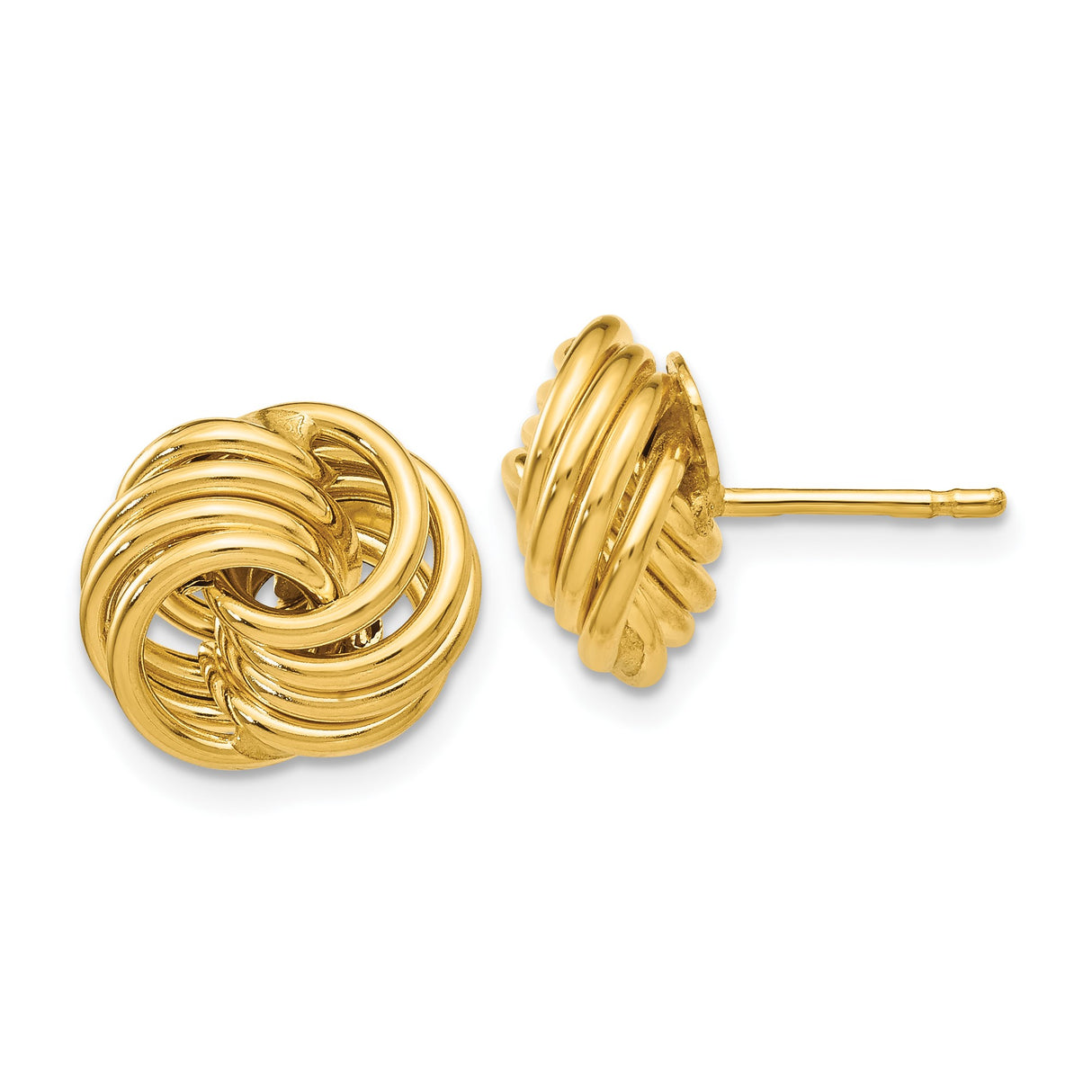 14k Yellow Gold Love Knot Stud Earrings with Polished Intertwined Design for Women