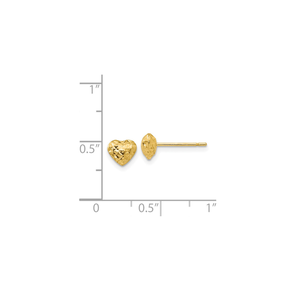 14k Yellow Gold Heart Stud Earrings with Textured Diamond Cut Finish for Women